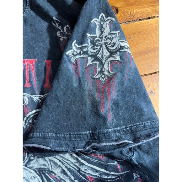 Affliction T Shirt Men Large Black Live Fast USA Eagle Graphic Distressed Grunge - Picture 6 of 8